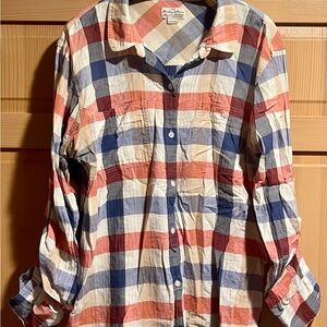 Women's Plaid Button Down Shirt - Red, Blue, Cream